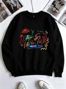 Keith Haring Art Print Crewneck Sweatshirt Unisex Casual Long Sleeve Pullover Top White Halloween Christmas Thanksgiving 280g Round Neck Sweatshirt - Black - View 1