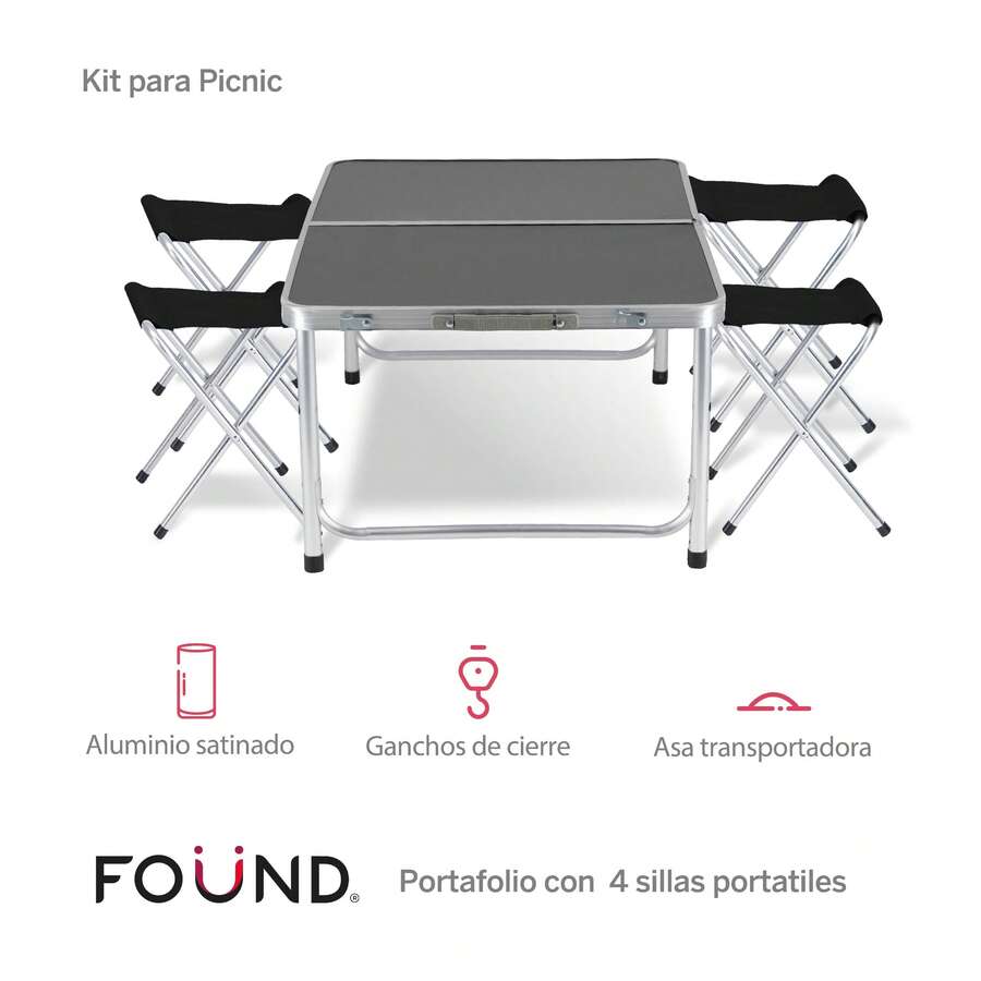Found Picnic Folding Table And Chairs - Black - View 1