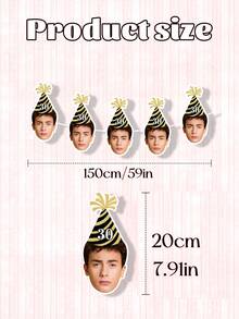 7/14/21件套定制人像照片生日横幅 - 个性化生日帽横幅，适合任何年龄 - 定制生日快乐照片横幅旗帜 - 年龄可选 - 成人生日庆祝装饰 - 周年纪念派对装饰，个性化礼物，圣诞节，儿童 - 金色 - 查看 5