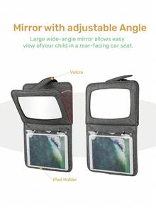 2-In-1 Foldable Car Backseat Baby Mirror & Tablet Holder, Shatterproof Acrylic & Easy Adjustable Angle, Product Size 44*29.5cm/17.3*11.6in, Fits Removable Headrests Quick Install, Monitor Toddlers & Entertain Kids For Daily Commute Family Rides - Dark Grey - View 7