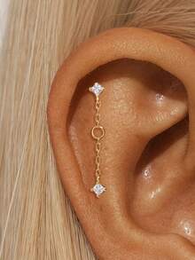 1pc 925 Sterling Silver Flat Back Stud Earrings For Women Hypoallergenic Tragus Helix Cartilage 18K Gold Plated Conch Nose Earring Helix Tragus Piercing Jewelry - Gold - View 2