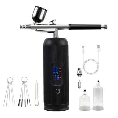 1pc Rechargeable 1000mAh Mini Air Compressor Kit Air Brush Spray Gun For Face Beauty Nano Fog Mist Sprayer Professional Airbrush Kit, Dual-Action Spray Gun For Makeup, Nail Art, Model Painting & Cake Decorating