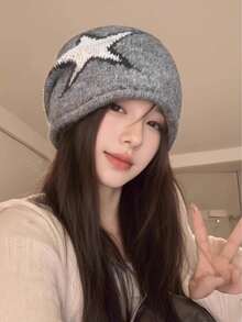 New Autumn And Winter Knitted Wool Pullover Hat With Fleece, Large Head Circumference, Ear Protection, Cold Weather Hat, Rolled Edge Slouchy Beanie - 黑色 - 查看 7