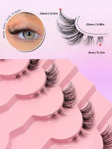 Asiteo 7 Pairs Natural Looking Half False Eyelashes, Transparent Band, Delicate Cat Eye & Extended Outer Corner, Faux Mink Lashes - 半眼睫毛 - 查看 4