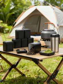 6pcs/Set Or 2pcs Classic Square Tea Tin Canisters, Size: 7 X 7 X 8.5cm, Black Metal Material, Suitable For Storing Tea, Coffee, Flour And Spices, Includes Rewritable Labels, Airtight Seal, Ideal For Kitchen And Pantry Organization - Black - View 7