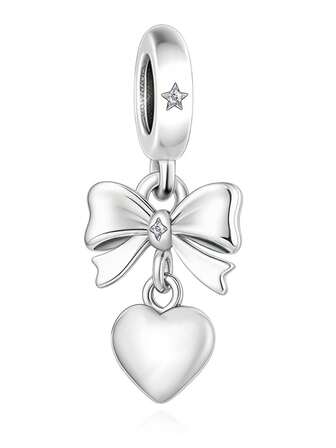 1 Piece Of Exquisite 925 Sterling Silver, Inlaid With Zirconia, Silver Jewelry, Jewelry For Women, Bow, Heart Shape, Pendant Beads DIY, Unisex, Banquet Party