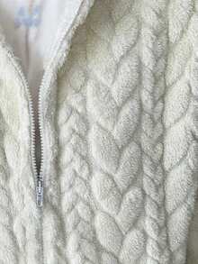 DIYIE 男士秋冬长袖保暖外套，纹理面料，抓绒内衬，秋冬长袖外套，男士简约休闲连帽开衫外套 - 杏色 - 查看 4