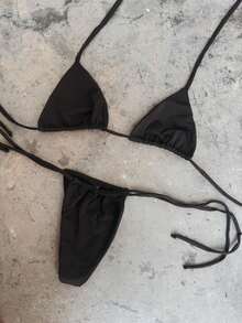 Adjustable Triangle Bikini With UV Protection, Stylish Tie-Up Style, Beach, And Vacation Details. - Black - View 3