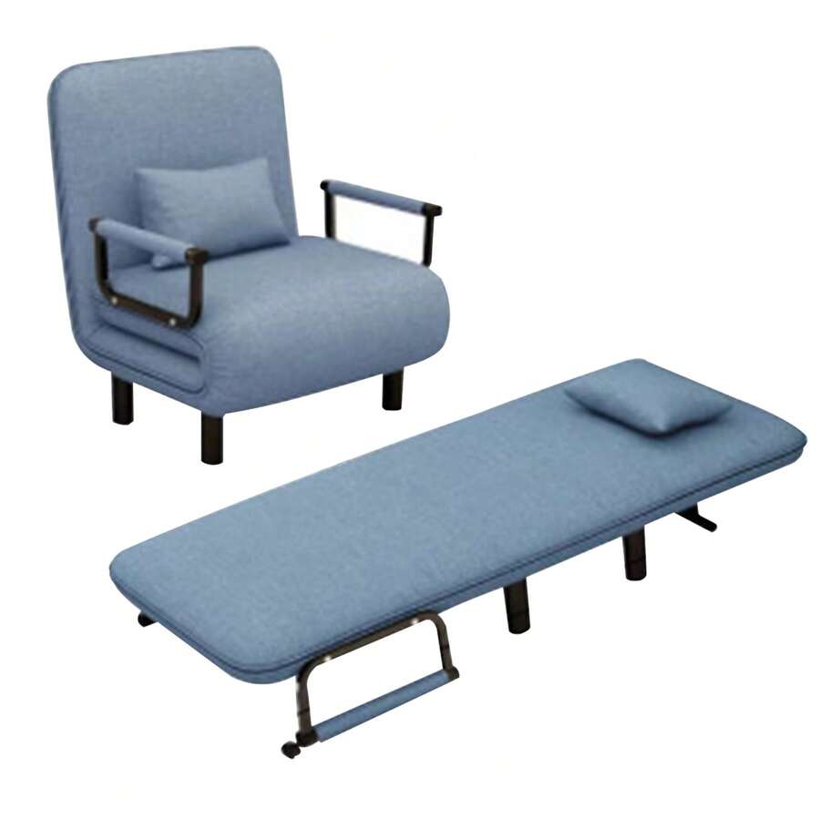 La silla cama convertible 3 en 1 puede ser utilizada en todas las cuatro estaciones, con un respaldo ajustable en cinco posiciones y soporte lumbar, junto con cuatro patas metálicas ocultas. Es adecuada como sofá cama plegable para salas de estar y oficinas en casa. - Azul - Ver 1