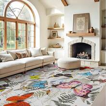 9x12 Area Rugs Living Room - Large Boho Stain-Resistant Rugs With Non-Slip Backing, Vintage Design Bedroom, Beige/Brown, Home Decor Floor - Beige Butterfly - View 12