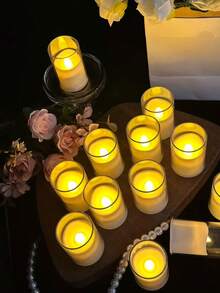 12-Pack Of Clear Acrylic Flickering Flameless Candles With Remote Control, 1.5 Inch X 2.3 Inch Cup-Shaped Candles, Battery Powered, Small LED Electronic Candles, Suitable For Room Decor And Indoor/Outdoor Christmas Decorations. - 暖白光 - 查看 4