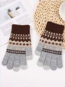 1pair These Men's Knitted Touchscreen Gloves With Retro Patterns Come In Multiple Color Combinations, Offering Both Warmth And Functionality, Making Them Ideal Fashion-Forward Winter Accessories - Multicolor - View 4