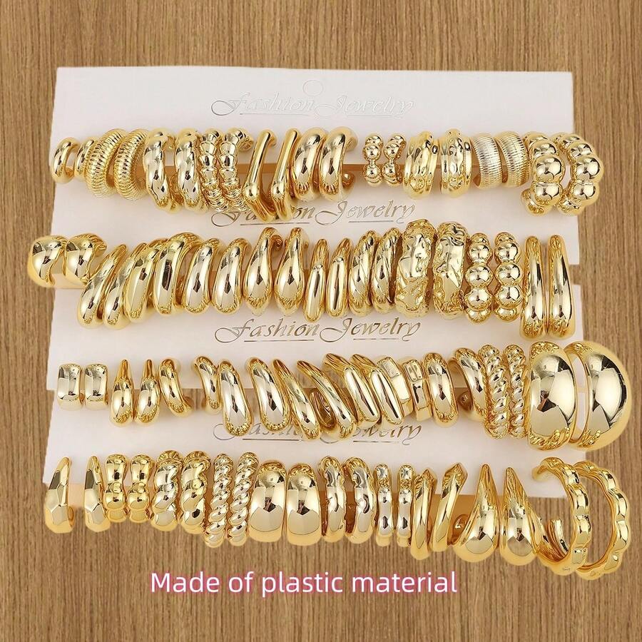 Từ 1 đến 40 đôi, chất liệu nhựa (vui lòng cân nhắc kỹ nếu bạn lo ngại), sơn phun vàng, kiểu dáng thời trang mới nhất của Châu Âu và Mỹ, mạ vàng thời trang, khuyên tai vòng hình chữ C, khuyên tai nữ được ưa chuộng. - Vàng - Xem 1