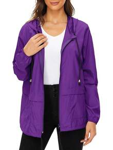 Packable Waterproof Lightweight Women's Rain Jackets With Hood Windbreaker - Purple - View 7