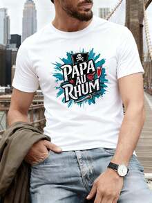 Papa Rum Grafik-T-Shirt für Herren, weiche Baumwolle, lockere Passform, Hip-Hop-Streetstyle, bequem, Kunstdruck, Neuerscheinung - Weiss - Übersicht 1
