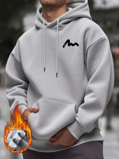 Men's Text Print Drawstring Hoodie Sweatshirt, Fall Winter