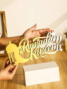 1pc Gold Acrylic Crescent Tabletop Decor, Holiday Home Decoration, Party Center Piece, Modern Art Decor Gift, Desk Decoration, Holiday Sign, Boho Style Home Decor, Suitable For Living Room And Bedroom, Lantern Shape Celebration Decor, Modern Lantern And Crescent Design - Gold - View 6