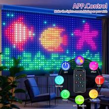 Cortina de Luces 2 * 2 Metros 400, 8 modos luces Inteligentes con Control de APP+ Remoto IR, Patrones y textos, Varios patrones de vacaciones, subir imgenes y otros al para Navidad, Boda - Multicolor - Ver 8