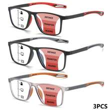 3Pcs Progressive Multifocal Reading Glasses, Rectangular Frame Ombre Color, Frosted Texture Temples, Unisex Reading Glasses - Gray+Orange+Red - View 15
