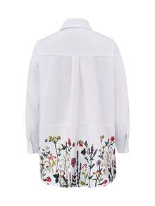 女式前扣长袖花卉印花口袋休闲衬衫，适合日常穿着