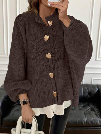 Cárdigan elegante y vintage para mujer, de estilo casual y de negocios, con botones metálicos con forma de corazón, de manga larga y tejido suelto, adecuado para primavera, otoño e invierno, de moda coreana