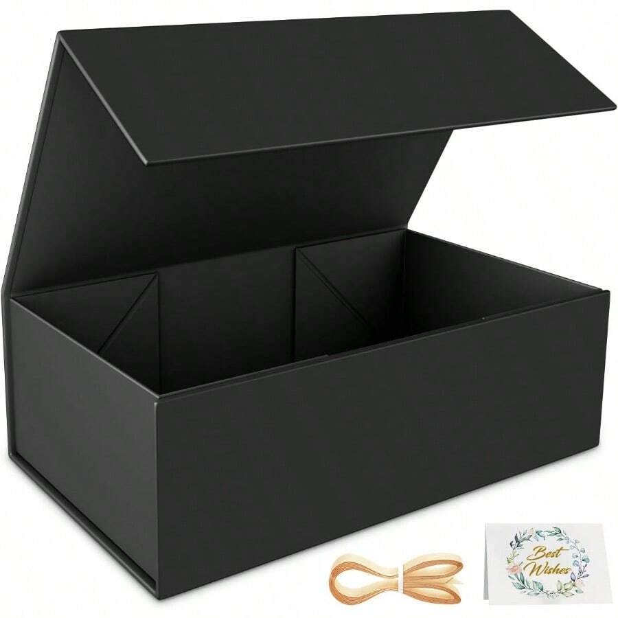Black Gift Box 9.5x6x3'' Gift Boxes For Presents With Lids Magnetic Closure Rectangle Collapsible For Groomsman Proposal Box Wedding Christmas Halloween Birthday Gift Packging - Đen95x6x3Inch - Xem 1