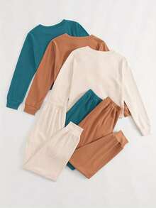 3pcs Women Pajama Set: Long Sleeve Crew Neck Top And Comfortable Drawstring Pants - Easy Care, Knit Fabric, Suitable For Spring, Autumn, Winter, Casual Outings And Lounging, Cozy Outfit, Fall Clothes - Nhiều màu - Xem 2