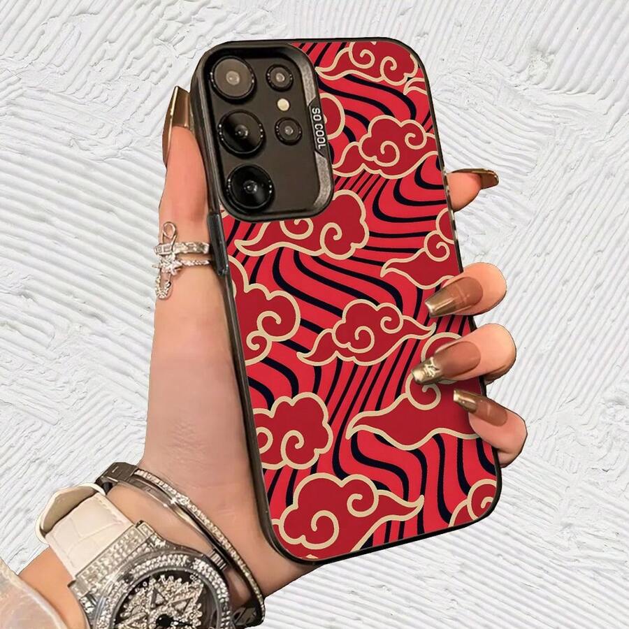 Funda de teléfono nubes rojas doradas Impresión UV para iPhone 11/12/13/14/15/16 Plus/17 Pro Max (Regalos de Navidad seleccionados, regalos por el Día Nacional, regalos por el Día de la Independencia, regalos de San Valentín, regalos de cumpleaños - Negro transparente - Ver 1