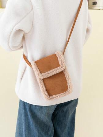Women's Faux Fur Crossbody Bag, New Autumn/Winter Cute Furry Patchwork Phone Pouch Shoulder Bag, Fashionable & Elegant Suede Fabric Handbag With Adjustable Strap, Perfect Gift For Women Casual Outings And Daily Use