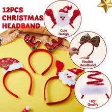 12pcs Christmas Party Headbands - Santa Claus/Snowman/Reindeer Antlers/Stars/Santa Hat/Stars/Christmas Tree/Cute Costume/Christmas Gift, Unisex - Multicolor - View 5