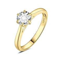 JewelryPalace Classic 0.5-2ct Round Cut Moissanite Solitaire Engagement Rings For Women, 14K White Yellow Rose Gold Plated 925 Sterling Silver Promise Ring, Simulated Diamond Anniversary Rings D-F VVS,YellowGoldPlated55 - 鍍金55 - 查看 1
