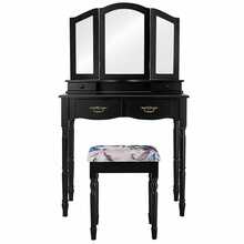 Lifezeal Black Tri Folding Mirror Vanity Makeup Table Stool 4 Drawers - màu đen - Xem 9