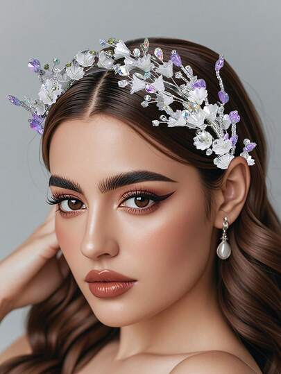 1pc Elegant Purple Crystal Bridal Headband Hair Accessory, Suitable For Wedding, Party, Photography, Valentine's Day, Gift For Ladies