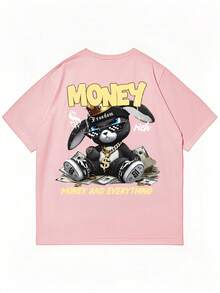 K-GLORY 街头服饰！男士财富兔图案印花短袖T恤 - 粉色 - 查看 5