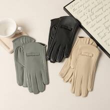 Women's Beige Leather Bow Gloves Elegant Winter Dress Gloves Soft, Warm-Weather Accessories Christmas Party Gift - Multicolor - View 2