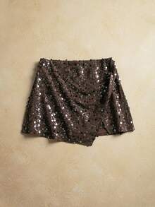 YROOE Fashion Women's New Versatile Skirt, Streetwear/Sexy Clubwear/Party/Elegant, Ins European & American Sexy Sequin Low Waist/Bodycon Mini Skirt - Coffee Brown - Coffee Brown - View 2