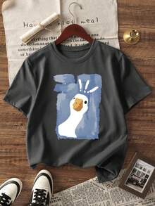 2025 Men Duck Printed Round Neck Short Sleeve Casual T-Shirt, Summer - Dark Grey - View 2