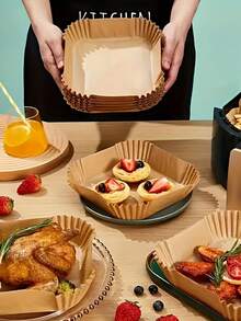 100pcs Air Fryer Parchment Paper Liners, Non-Stick Baking Paper, Heat Resistant & Waterproof, Suitable For Air Fryer, Kitchen, Cooking, Grilling, Outdoor Activities, Oven, Compatible With Most Air Fryers And Microwaves, Ideal For New Year Or Valentine's Day Gifts