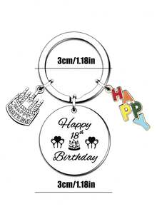 18th Birthday Surprise! Stainless Steel Keychain With Cake Letter Pendant, Creative Gift For Friends, Classmates, Girlfriends - Multicolor - View 2