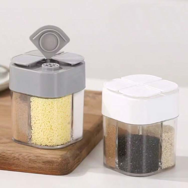 1pc 4-In-1 Spice Dispenser Jar Organizer With Individual Lids - Transparent 4 Compartment Seasoning Container, Space-Saving Kitchen Storage For Home, Restaurant, Camping - Easy-Pour Spices, Countertop Organizer, Restaurant Supplies, Functional Design, Secure Lid, Restaurant Owners, Home Cooking Essentials, Leakproof Design, Meal Prep Users - Multicolor - View 4