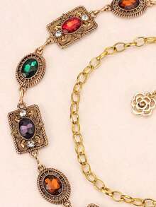 1pc Women's Belt, Bridal Waist Chain, Elegant Shiny Bohemian Colorful Gemstone Textured Waist Chain, Matching Dress, Gown, Wedding, Party, Festival Fall, Autumn, Halloween Gifts - Gold - 查看 4