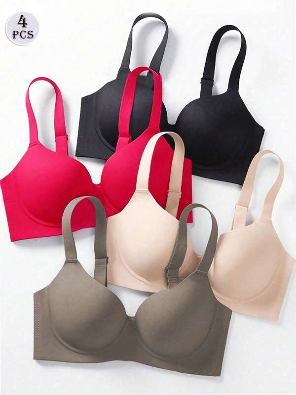 4pcs Women Full Coverage Seamless Bras, Wireless Minimizer Seamless Bras For Large Bust, Thin Lightweight Lift And Smoothing Seamless Bras For Daily Wear