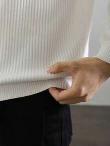 Men's Casual Ribbed Turtleneck Sweater, Suitable For Commuting And Layering, Autumn/Winter - White - View 6
