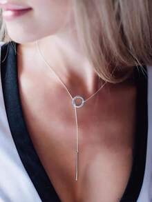 YUNCHUN 1 Stück minimalistischer goldener Legierung runder & rechteckiger Anhänger Halskette für Frauen, zarte Kettengestaltung, vielseitiges Accessoire - Silber - Übersicht 2