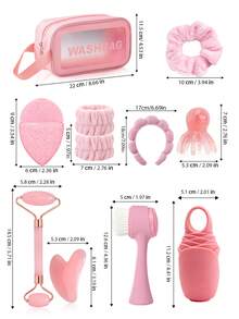 1/3/4/11pcs/Set Facial Beauty Tool Combo Set, Face Cleansing Tools, Head Massage Tools, Scraper, Roller, Cleansing Brush, Ice Pack Mold, Headband, Wristband, Scrunchie, Toiletry Bag, Women Care Tool Kit, Suitable For Students, Moms, Sisters, Gift - Multicolor - View 2