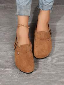 Stylish Suede Clogs For Women - Arch Support Mules Slides With Adjustable Buckle For Thanksgiving Gifts - màu nâu - Xem 2