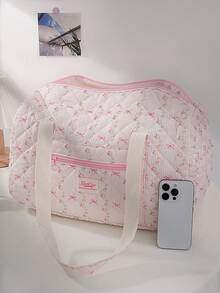 Fashionable Travel Fitness Tote Bag Gym Bag Large Capacity Yoga Bag Quilted Floral&Bow Handbag Multifunctional Duffel Bag Weekender Overnight Sports Bag Travel Business Trip Luggage Handbag Weekend Commute Handbag Handbag For Travel Daily Lift ,Outing ,Work - 粉色 - 查看 5