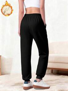 女士户外运动裤，抓绒慢跑裤，柔软亲肤面料，弹性腰带，带口袋，适合户外活动、运动、骑行、徒步，也是送给闺蜜的时尚必备单品。紧身版型 - 黑色 - 查看 11