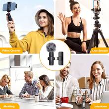 Microphone cài áo không dây với quả cầu lông chống gió, -Micro không dây USB Type-C dành cho điện thoại thông minh/máy tính bảng/máy tính xách tay, ghi âm cắm là chạy cho podcast, vlog, phỏng vấn video, - (Tương thích với điện thoại thông minh và máy tính), Hệ thống microphone cài áo không dây với ghi âm một chạm, thiết kế kẹp, đầu nối USB Type-C, hướng thu đa hướng, dùng cho phát trực tuyến - màu đen - Xem 12