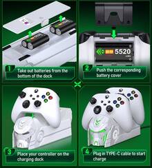BEBONCOOL A100 Type-C Controller Charger For XboxOne/S/X | Xboxseries X/S Gamepad Charging Dock With 2X5520mWh Rechargeable Battery&Covers - A106 3 batteries - 查看 6